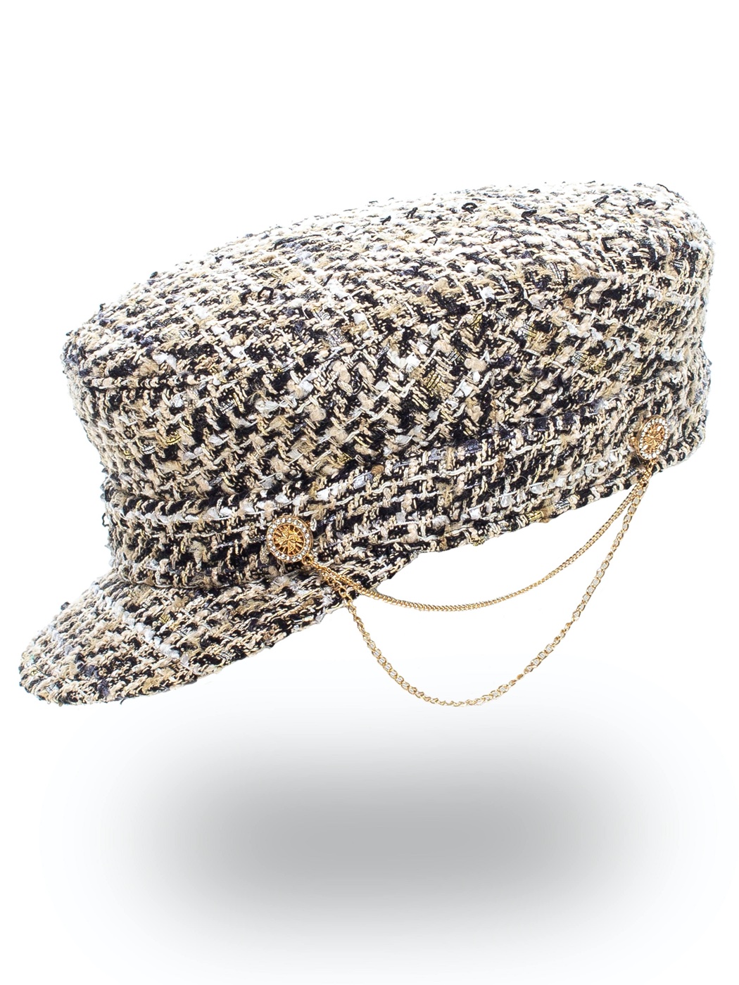 CAPPELLO STEWART TESSUTO CHANEL, 97% POLY 3% LUREX, MADE IN ITALY